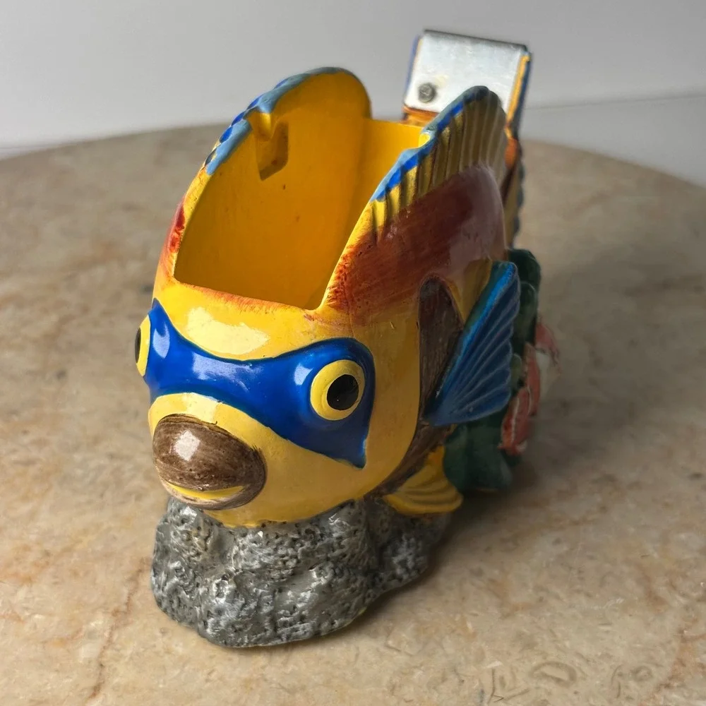 FIGI Graphic Fish Tape Dispenser Yellow Tropical Coral Reef Resin MISSING INSERT